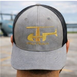 Heli Team Trucker Cap Gray/Black‎ Embroidered Helicopter Logo Adjustable